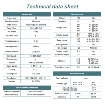 Silnik elektryczny 0,12kW 900 obr/min. 63 B5